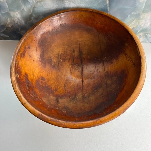 Antique Primitive Hand Turned Wood Dough Bowl 13" Rustic Brown Original Patina - Picture 3 of 9